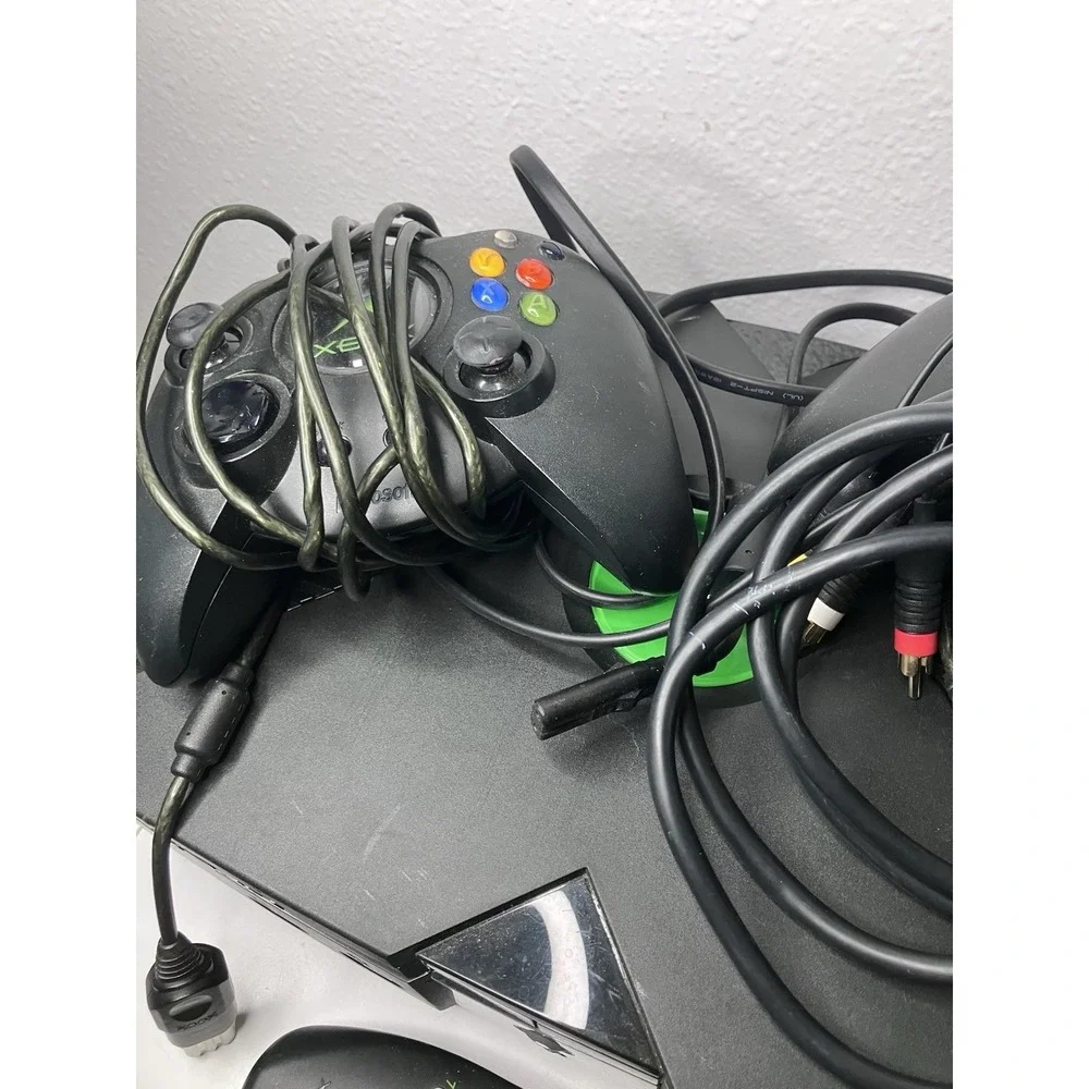 Original Microsoft Xbox Console Controllers Cables Remote Partially Tested READ